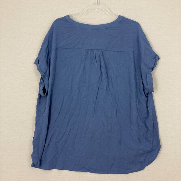 New Orvis Blue V Neck Gauzy Cotton Short Sleeve Relaxed Button Down XL - Picture 8 of 9